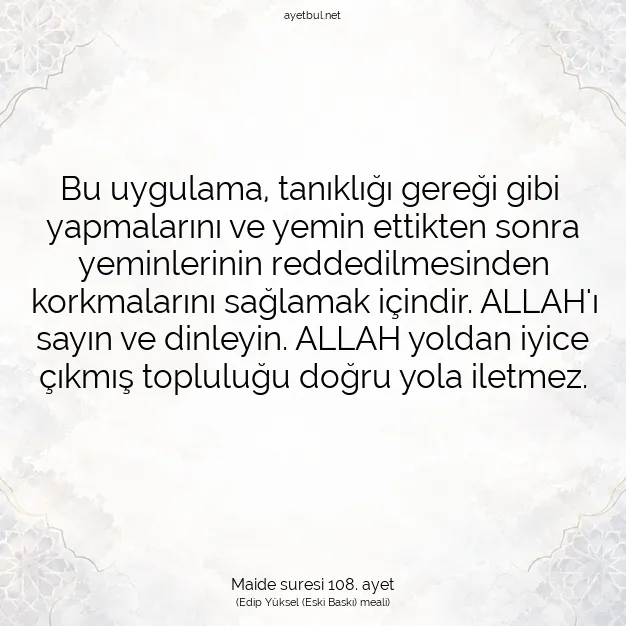 Ayetbul | Kuran Mealleri | Quran | Maide suresi 108. ayet
