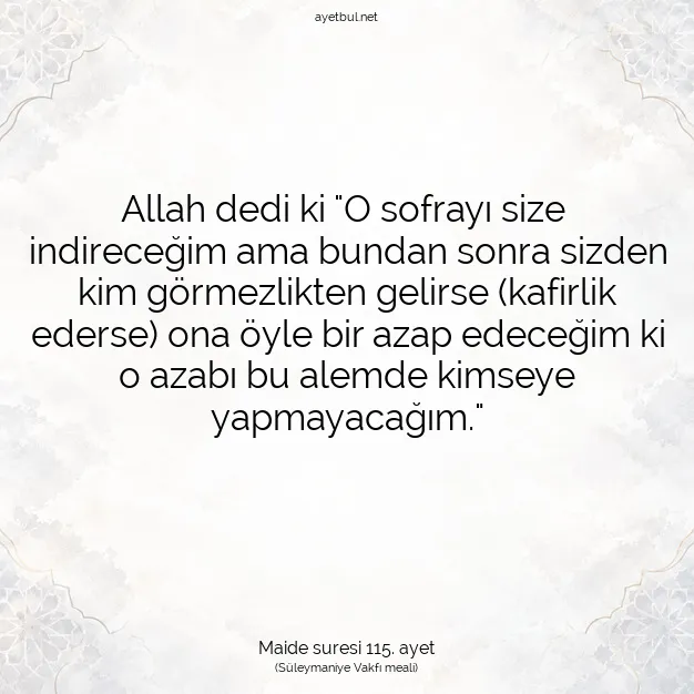 Ayetbul | Kuran Mealleri | Quran | Maide suresi 115. ayet