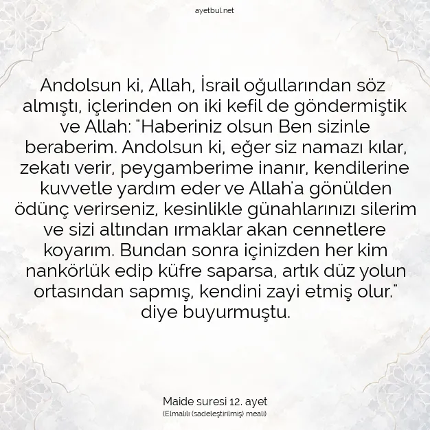 Ayetbul | Kuran Mealleri | Quran | Maide suresi 12. ayet
