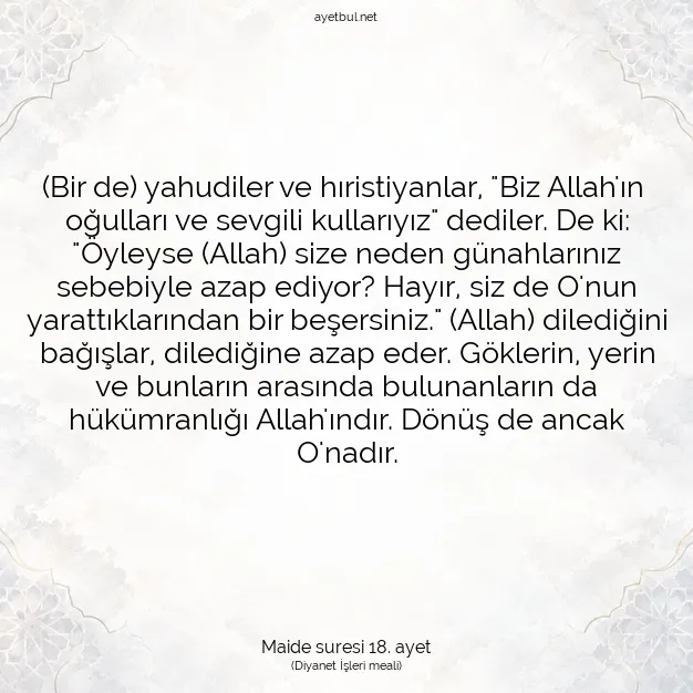 Ayetbul | Kuran Mealleri | Quran | Maide suresi 18. ayet