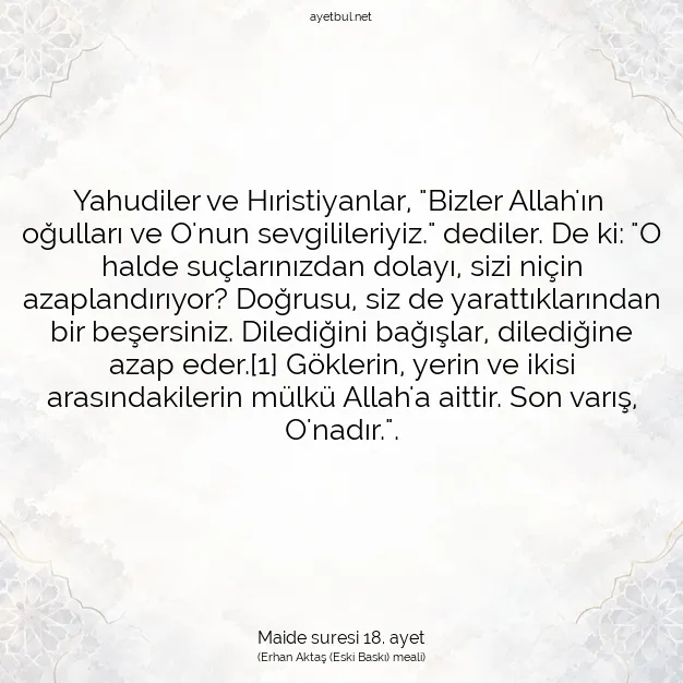 Ayetbul | Kuran Mealleri | Quran | Maide suresi 18. ayet