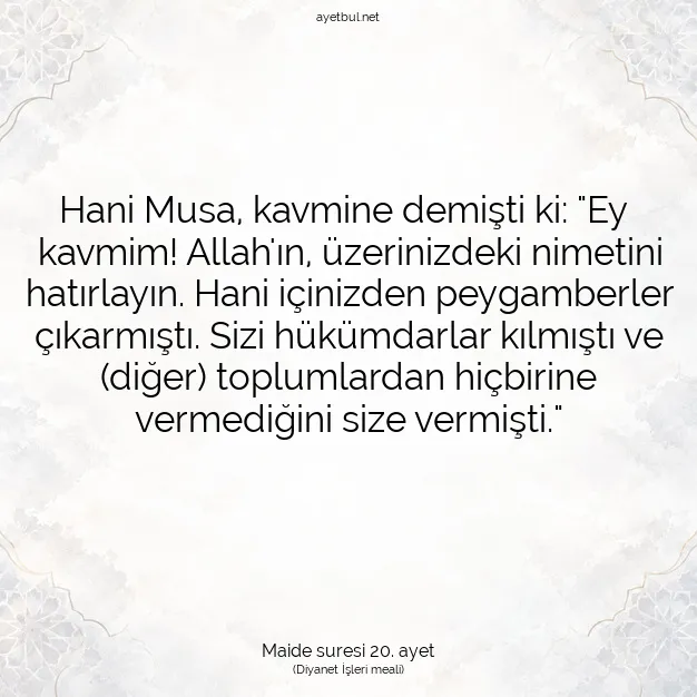 Ayetbul | Kuran Mealleri | Quran | Maide suresi 20. ayet