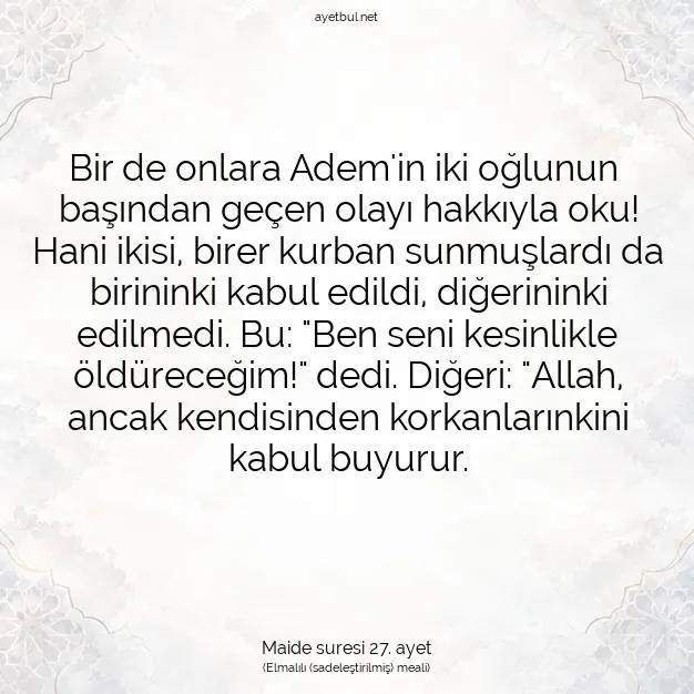 Ayetbul | Kuran Mealleri | Quran | Maide suresi 27. ayet