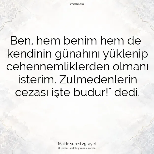 Ayetbul | Kuran Mealleri | Quran | Maide suresi 29. ayet