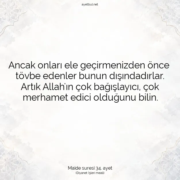 Ayetbul | Kuran Mealleri | Quran | Maide suresi 34. ayet