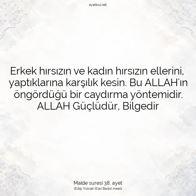 Ayetbul | Kuran Mealleri | Quran | Maide suresi 38. ayet