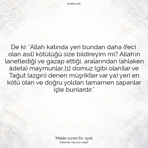 Ayetbul | Kuran Mealleri | Quran | Maide suresi 60. ayet