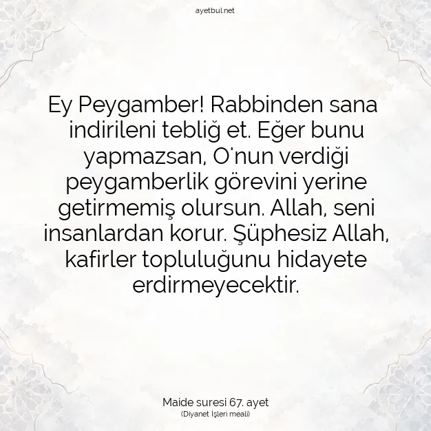 Ayetbul | Kuran Mealleri | Quran | Maide suresi 67. ayet