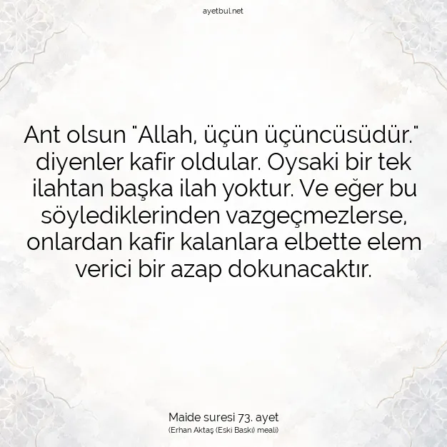 Ayetbul | Kuran Mealleri | Quran | Maide suresi 73. ayet