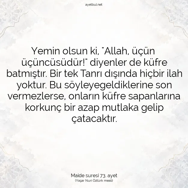 Ayetbul | Kuran Mealleri | Quran | Maide suresi 73. ayet