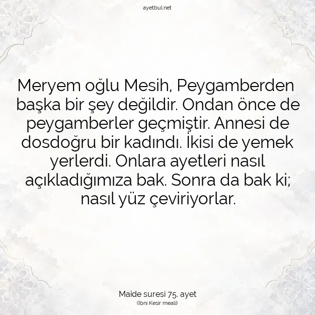 Ayetbul | Kuran Mealleri | Quran | Maide suresi 75. ayet
