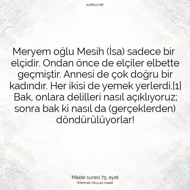 Ayetbul | Kuran Mealleri | Quran | Maide suresi 75. ayet