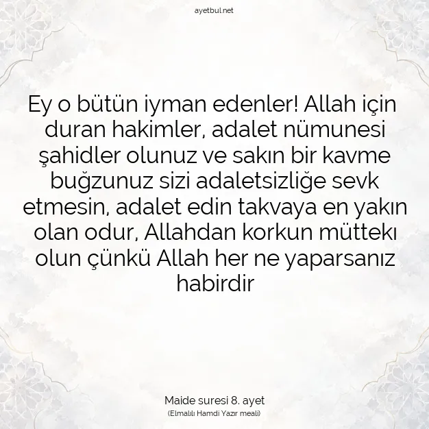 Ayetbul | Kuran Mealleri | Quran | Maide suresi 8. ayet