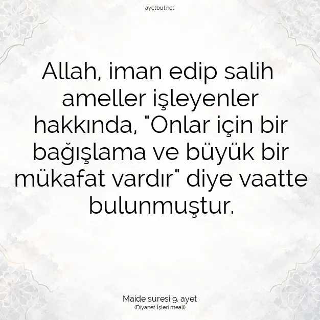 Ayetbul | Kuran Mealleri | Quran | Maide suresi 9. ayet