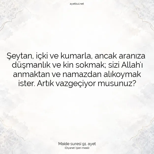 Ayetbul | Kuran Mealleri | Quran | Maide suresi 91. ayet
