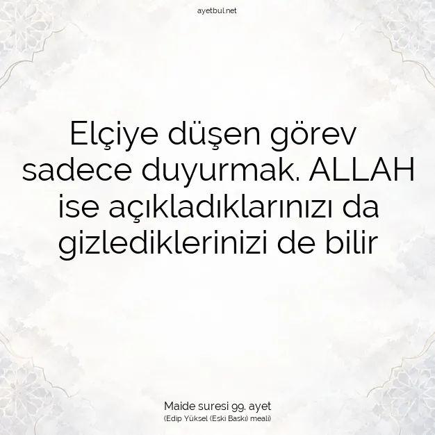 Ayetbul | Kuran Mealleri | Quran | Maide suresi 99. ayet