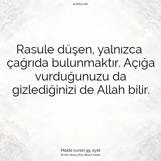 Ayetbul | Kuran Mealleri | Quran | Maide suresi 99. ayet
