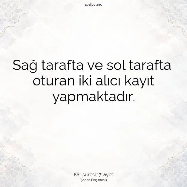 Ayetbul | Kuran Mealleri | Quran | Kaf suresi 17. ayet