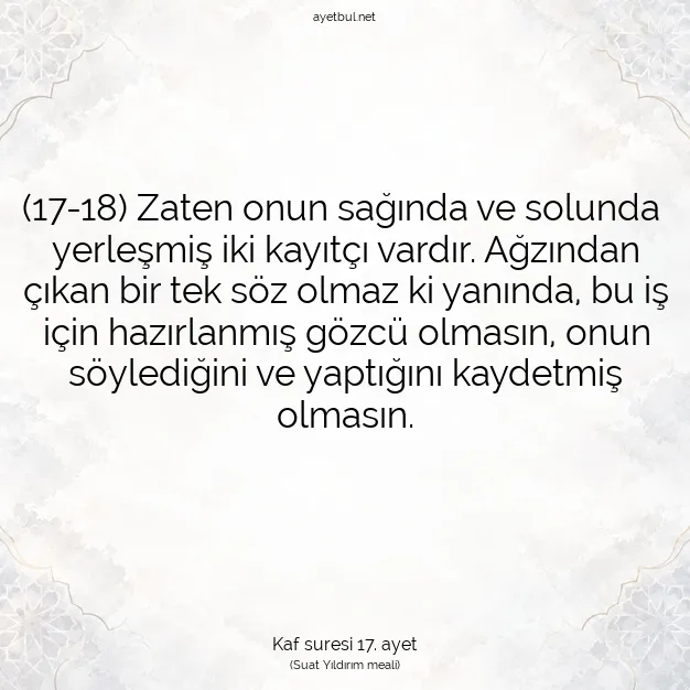 Ayetbul | Kuran Mealleri | Quran | Kaf suresi 17. ayet