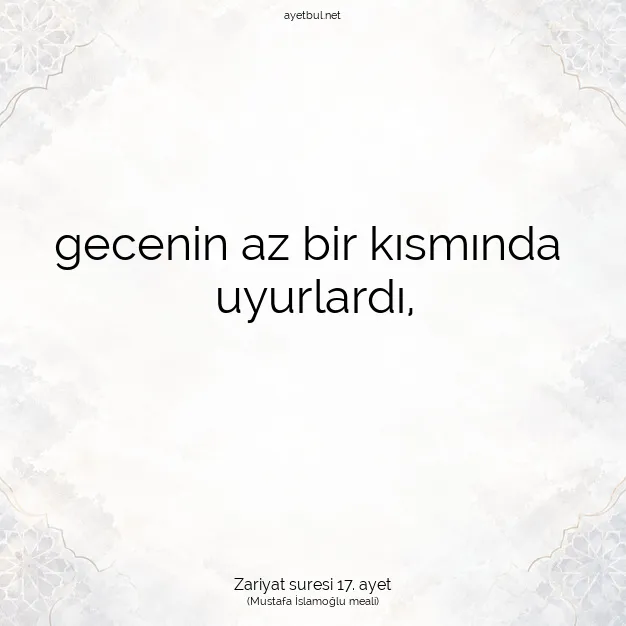 Ayetbul | Kuran Mealleri | Quran | Zariyat suresi 17. ayet