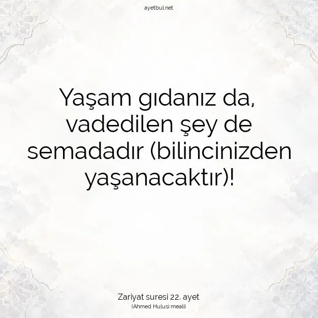 Ayetbul | Kuran Mealleri | Quran | Zariyat suresi 22. ayet