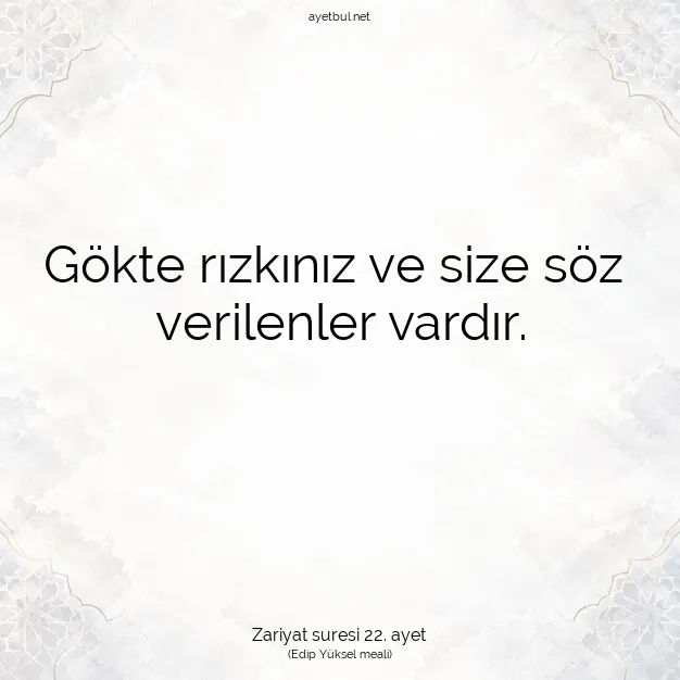 Ayetbul | Kuran Mealleri | Quran | Zariyat suresi 22. ayet