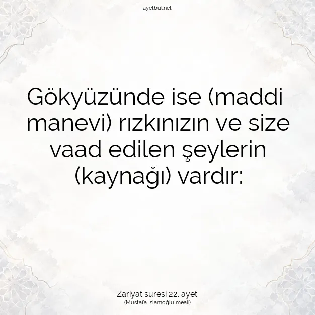 Ayetbul | Kuran Mealleri | Quran | Zariyat suresi 22. ayet