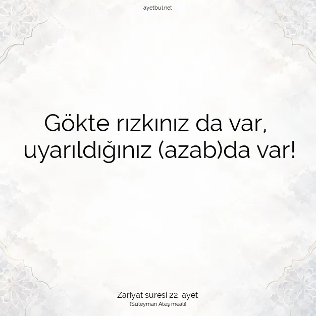 Ayetbul | Kuran Mealleri | Quran | Zariyat suresi 22. ayet