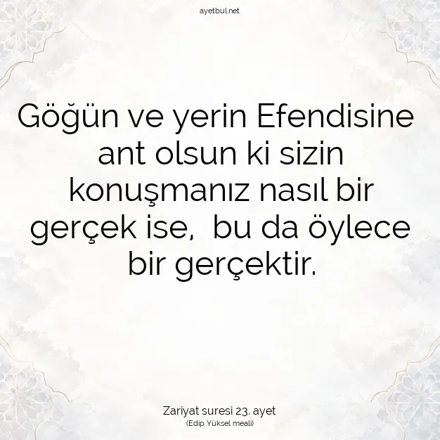 Ayetbul | Kuran Mealleri | Quran | Zariyat suresi 23. ayet