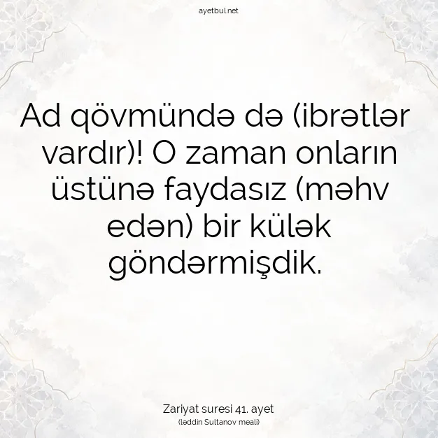Ayetbul | Kuran Mealleri | Quran | Zariyat suresi 41. ayet