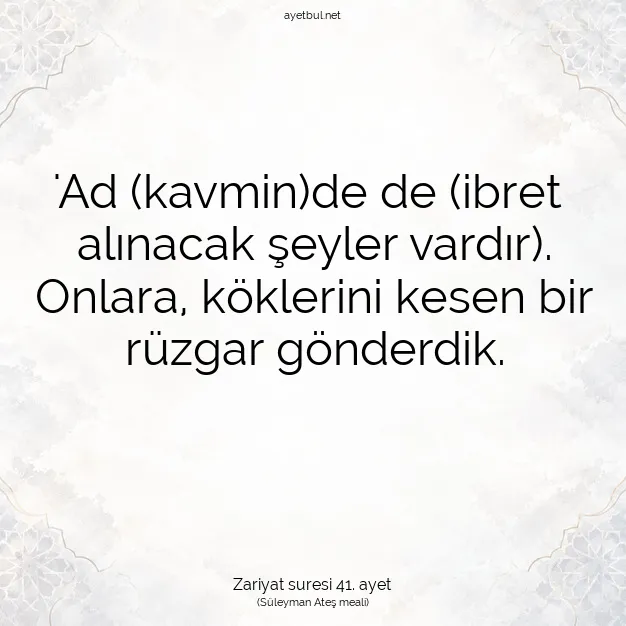 Ayetbul | Kuran Mealleri | Quran | Zariyat suresi 41. ayet