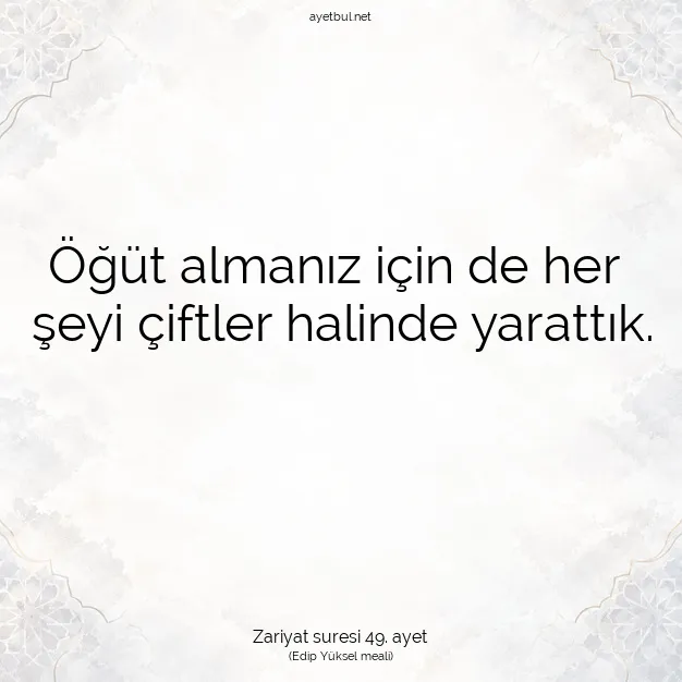 Ayetbul | Kuran Mealleri | Quran | Zariyat suresi 49. ayet