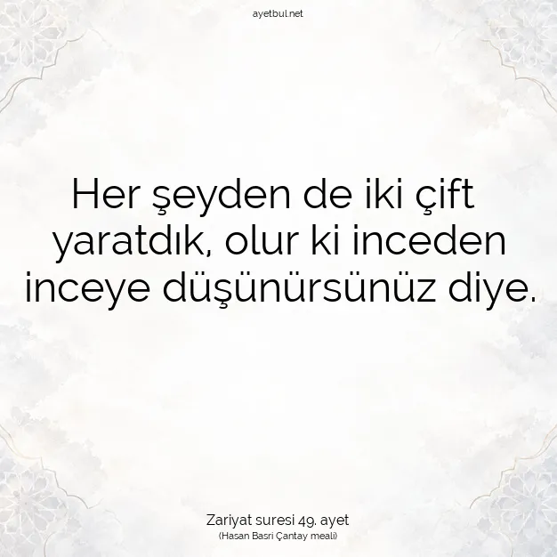 Ayetbul | Kuran Mealleri | Quran | Zariyat suresi 49. ayet