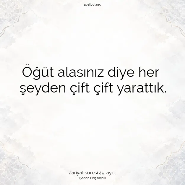 Ayetbul | Kuran Mealleri | Quran | Zariyat suresi 49. ayet