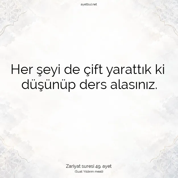 Ayetbul | Kuran Mealleri | Quran | Zariyat suresi 49. ayet
