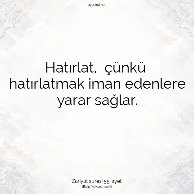 Ayetbul | Kuran Mealleri | Quran | Zariyat suresi 55. ayet