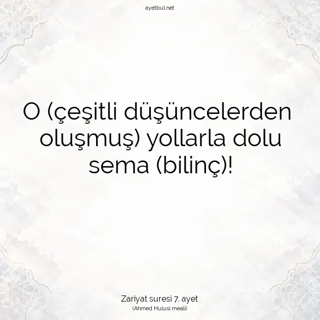 Ayetbul | Kuran Mealleri | Quran | Zariyat suresi 7. ayet