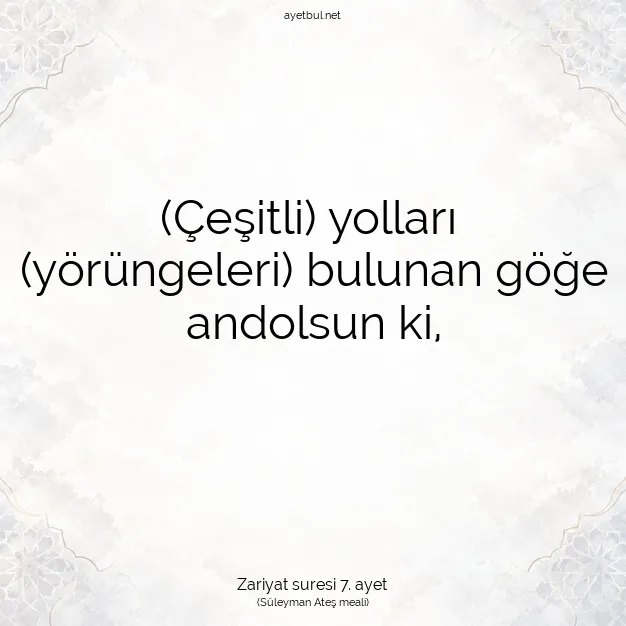 Ayetbul | Kuran Mealleri | Quran | Zariyat suresi 7. ayet