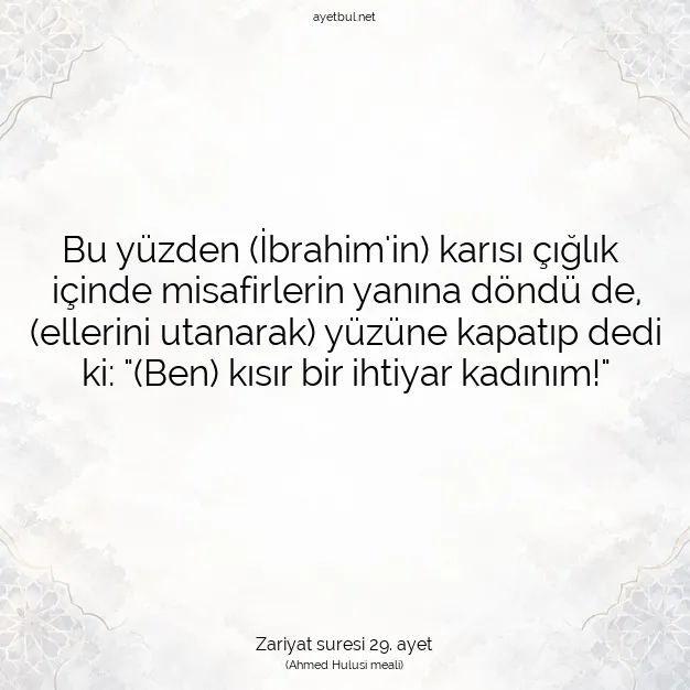 Ayetbul | Kuran Mealleri | Quran | Zariyat suresi 29. ayet