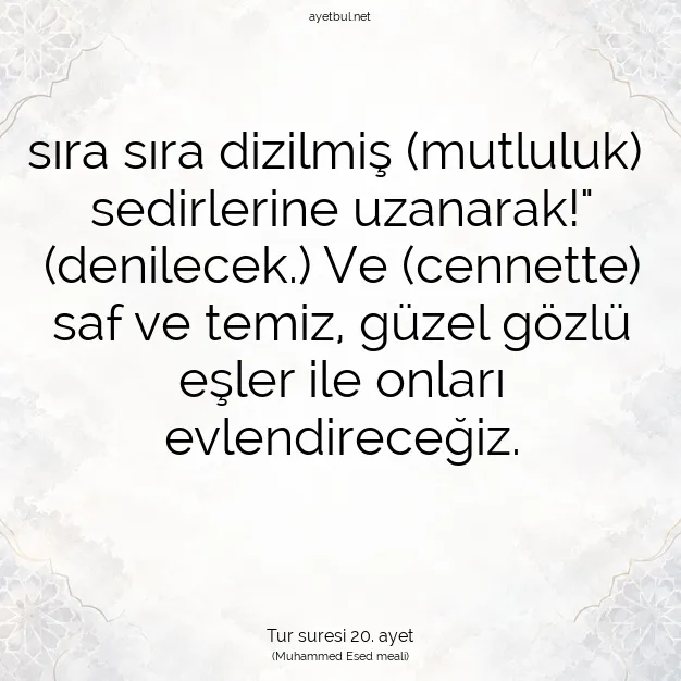Ayetbul | Kuran Mealleri | Quran | Tur suresi 20. ayet