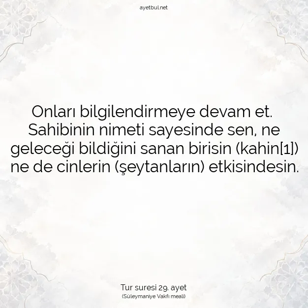 Ayetbul | Kuran Mealleri | Quran | Tur suresi 29. ayet