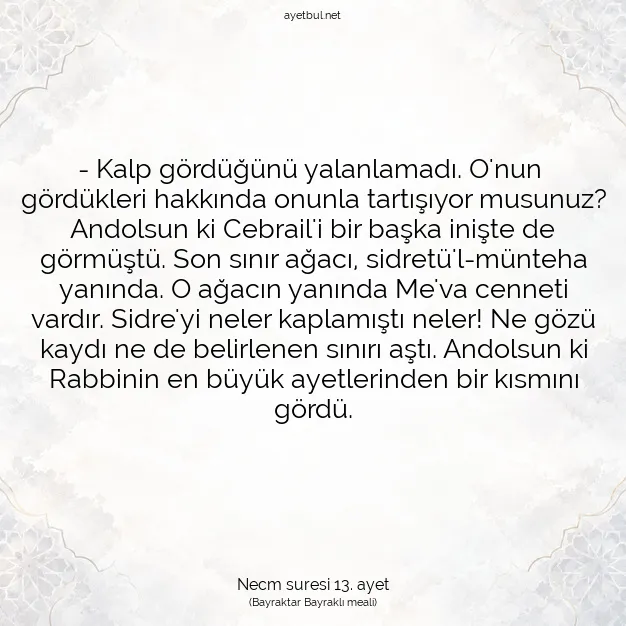 Ayetbul | Kuran Mealleri | Quran | Necm suresi 13. ayet