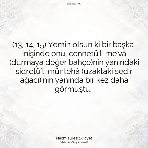 Ayetbul | Kuran Mealleri | Quran | Necm suresi 13. ayet