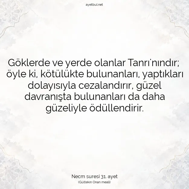 Ayetbul | Kuran Mealleri | Quran | Necm suresi 31. ayet