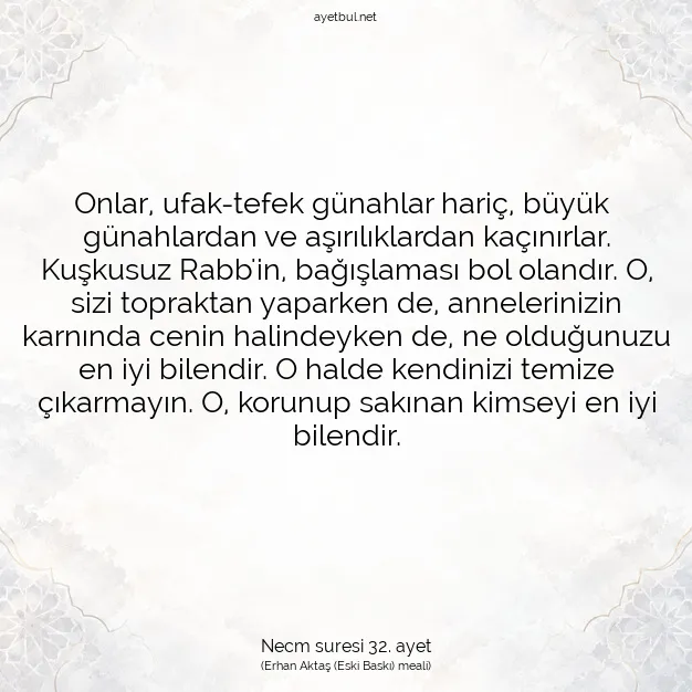 Ayetbul | Kuran Mealleri | Quran | Necm suresi 32. ayet