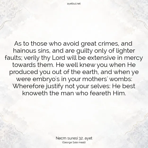 Ayetbul | Kuran Mealleri | Quran | Necm suresi 32. ayet