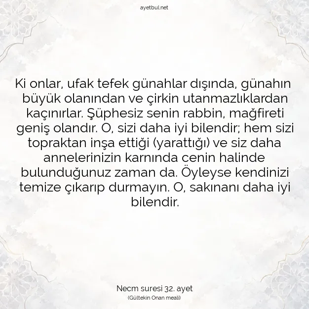 Ayetbul | Kuran Mealleri | Quran | Necm suresi 32. ayet