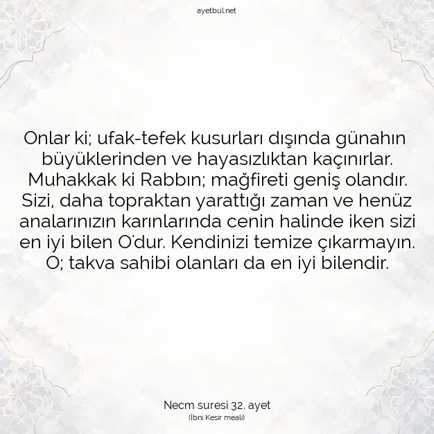 Ayetbul | Kuran Mealleri | Quran | Necm suresi 32. ayet