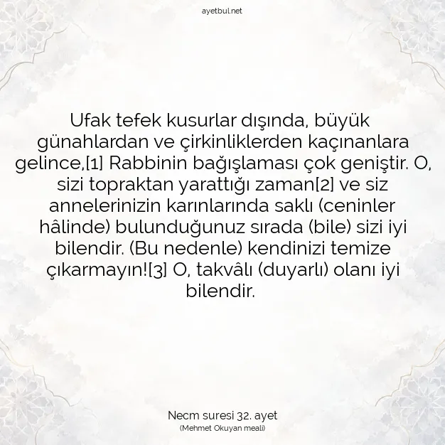 Ayetbul | Kuran Mealleri | Quran | Necm suresi 32. ayet