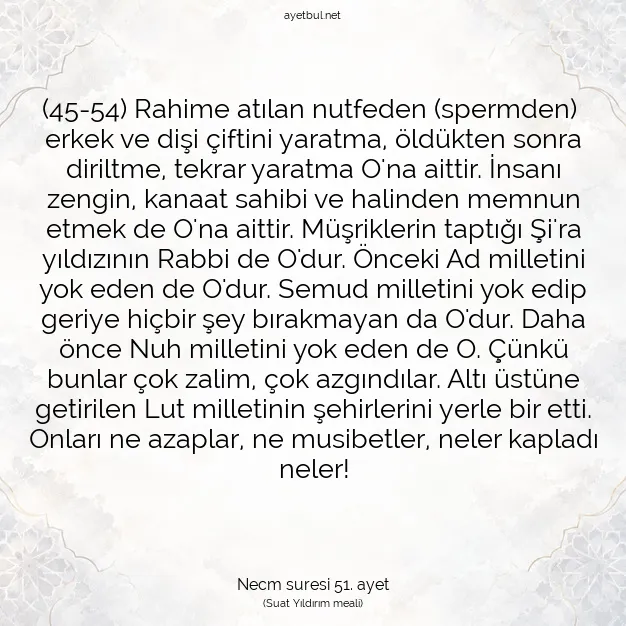 Ayetbul | Kuran Mealleri | Quran | Necm suresi 51. ayet